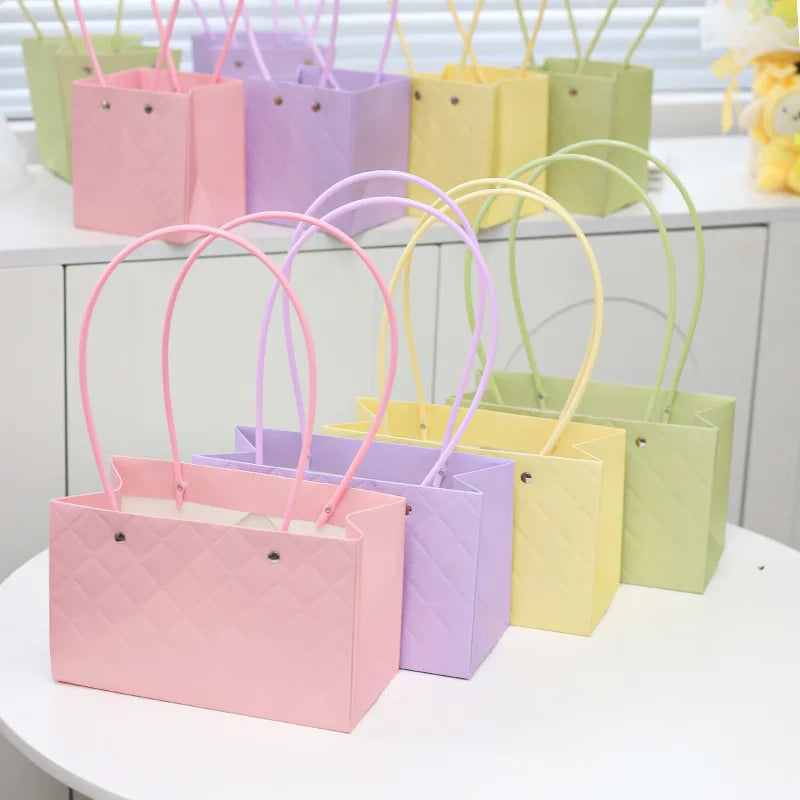 JOYWOOD Colored Macaron Handbag Plaid Trapezoidal Textured square Bag Gift Bag with Hand Gift Bag Wholesale