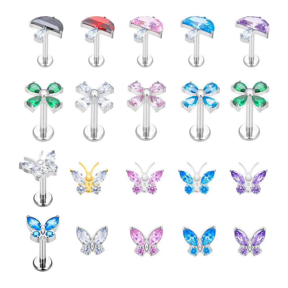 Wholesale ASTM F136 Titanium Piercing Butterfly Umbrella Shape Stud Ear Septum Nose Earlobe Tragus Cartilage Earring Women Body