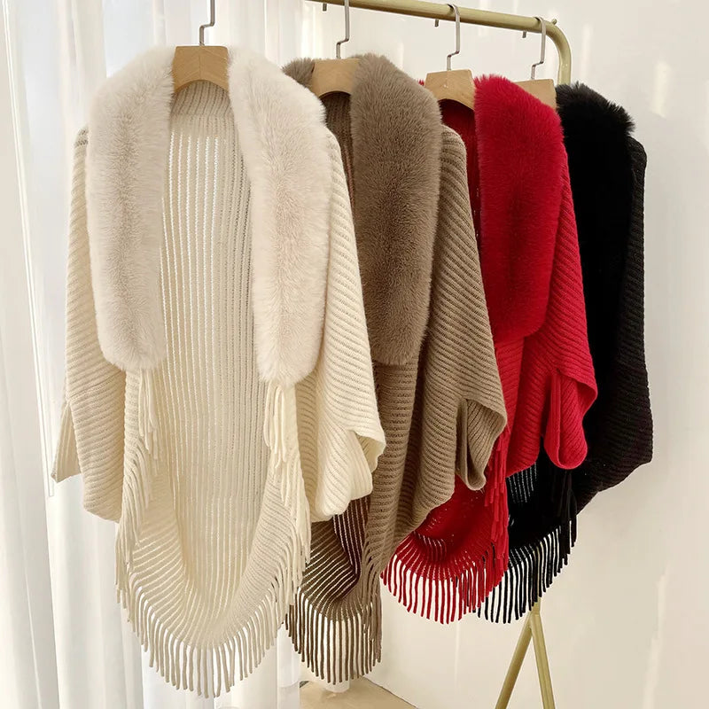Shawl Cloak Cloak Coat Loose Autumn and Winter Korean Version New Wool Collar Knitted Cardigan