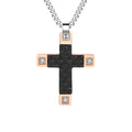 Custom Unique American Style Rose Gold Plating Cross Carbon Fiber Long Necklace With Drills Jewelry Laser LOGO on Pendant