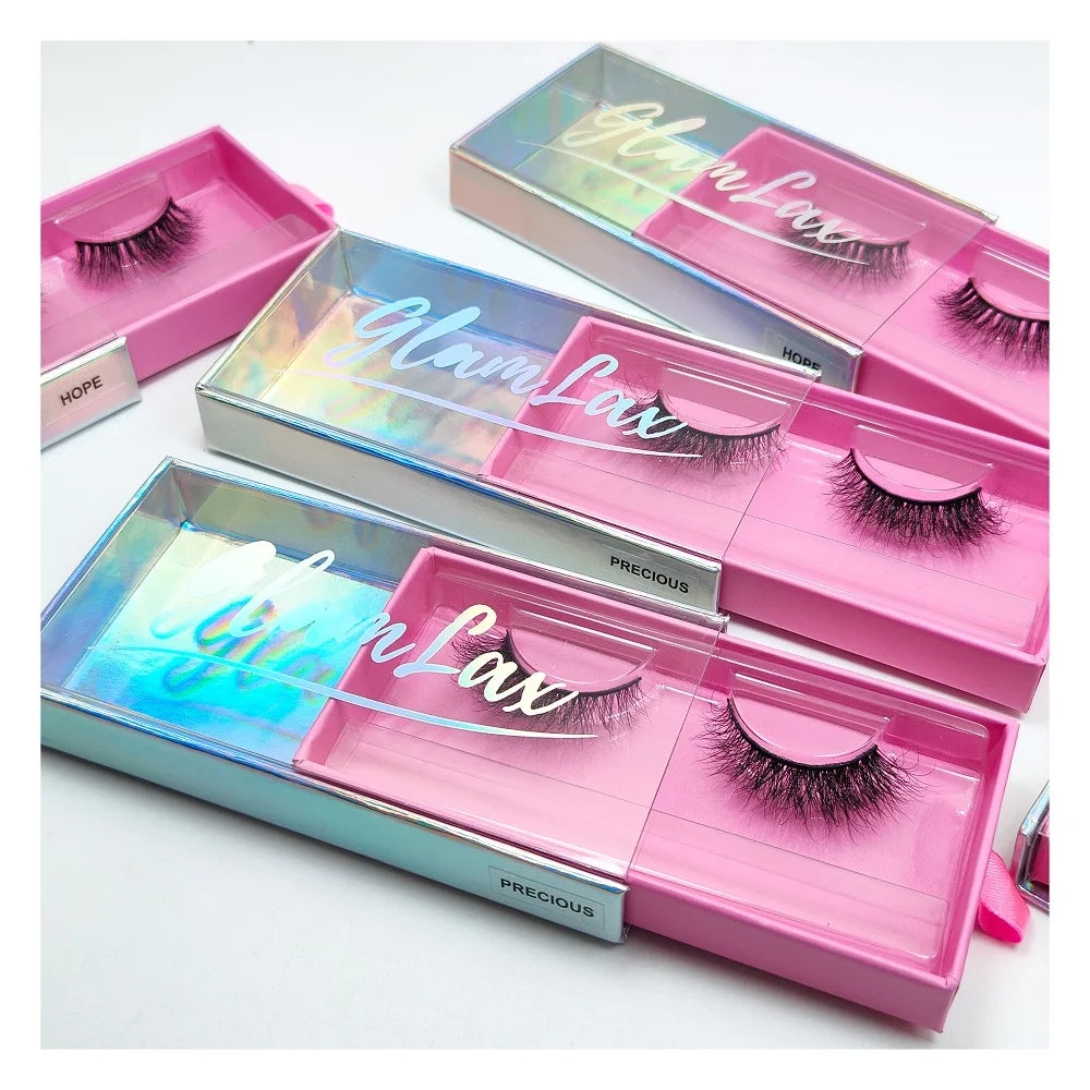 Natural Lashes Supplies 3D Fluffy Full Strip False Eyelashes Custom Faux Mink Eye Lashes