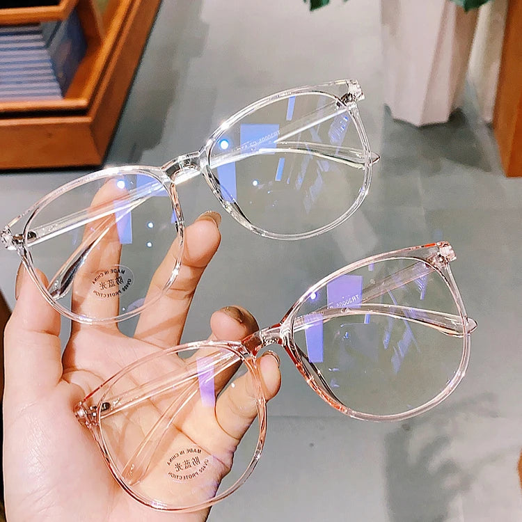MK2308255 Transparent Retro Eyeglass Frames for All Face Round Large Frame Anti Blue Light Flat Lens Computer Glasses Spectacles