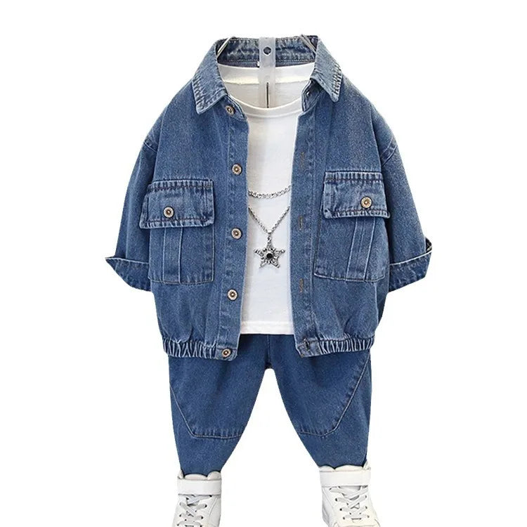 Western Style Casual Kids Clothing Sets Cool Boy Long Sleeves Two Piece Set for 8 Y Blue Cowboy Birthday Children's Suit