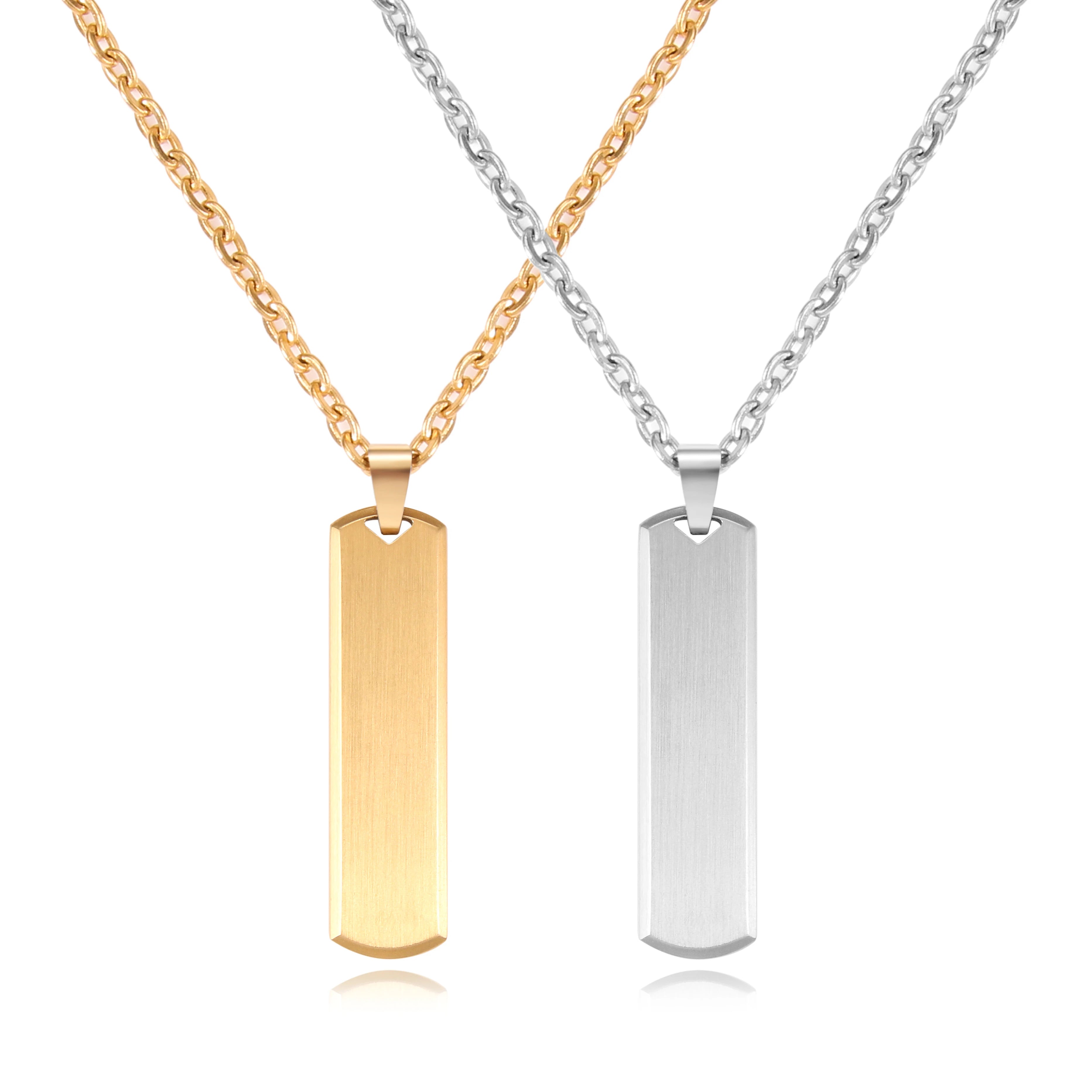 Stainless Steel Inspire Square Necklace Customized Inspired Named Logo Engraved Tag Bar Pendant Necklace for Men Women