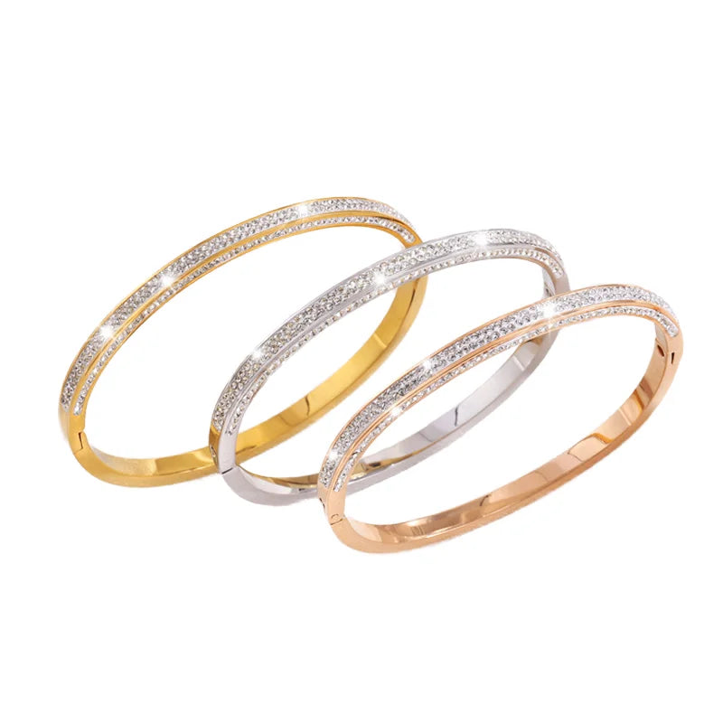 High-End Stainless Steel Girls' Full-Diamond Bracelet Exquisite Ins Style No-Fading Diamond  Generous Elegant Fashion Bangles
