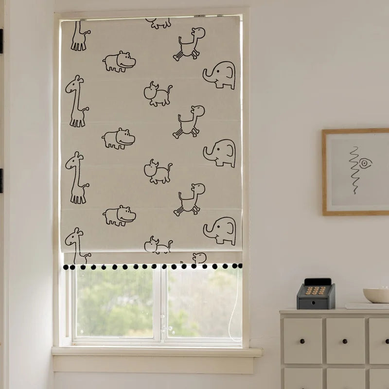 Modern Tulle Skylight Curtain Cartoon Pattern for Small Living Rooms Blackout Roll-Pull Foldable Home Use Polyester/Cotton