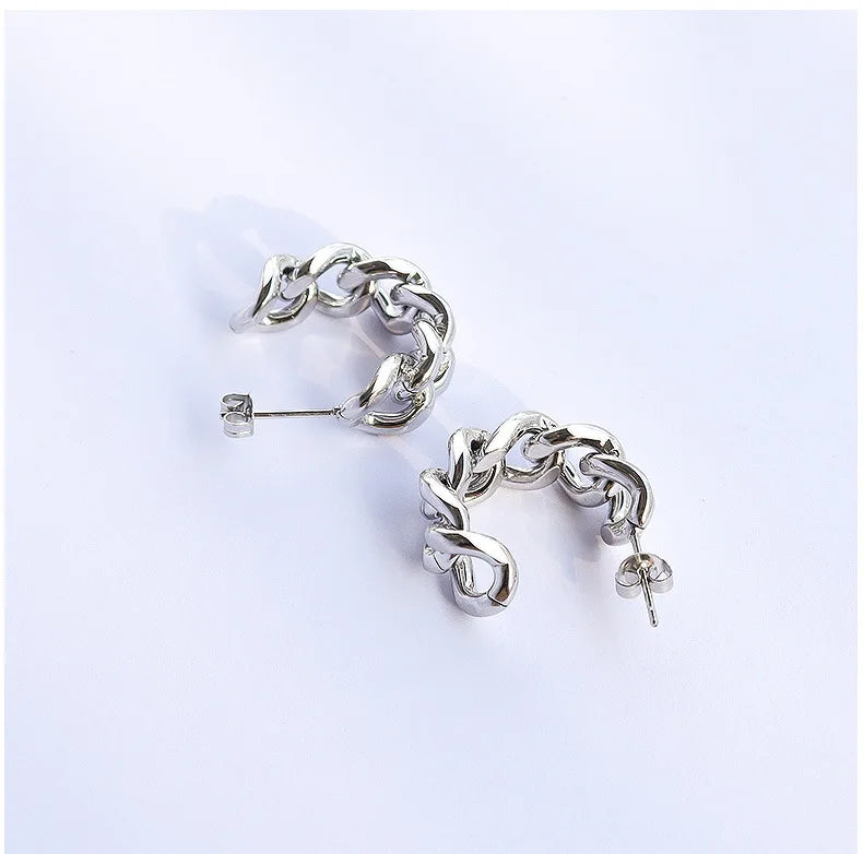 Hot Selling Women Stainless Steel 18K Gold Plated Braided Twisted Chain Stud Earrings