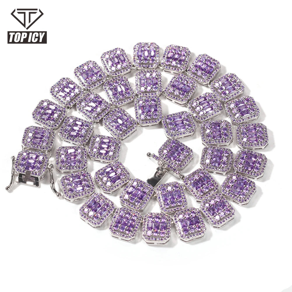 2022 New Arrival  Fashion Hot Selling 13mm Hip Hop CZ Brass 18K Gold Plated Chain Gold Plated Necklace Baguette Chain Men Women