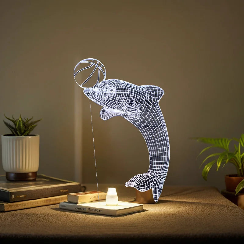 3D Visual Colorful LED Lamp Bulb Optical Illusion Touch Night Light with Romantic Dolphin Lion Eagle Designs for Home Use