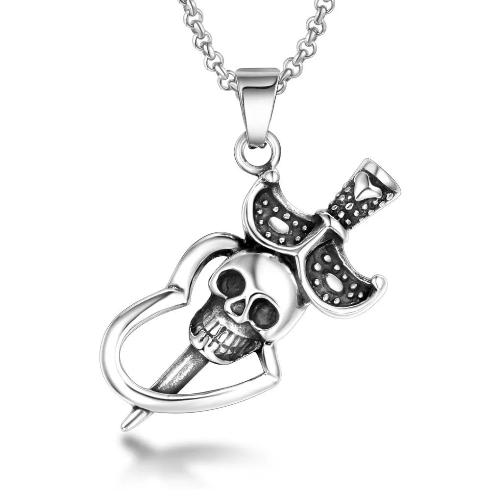 Pirate Smiling Face Devil Head Heart Sword Ghost Head Titanium Steel Necklace Skull Pendant for Father's Day Gift