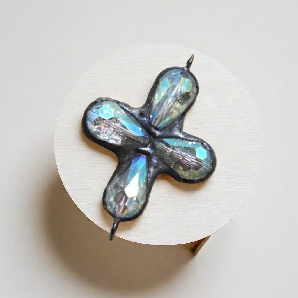 PM35636 Soldered Jewelry Glass Crystal Cross Crucifix Shape Pendant Charm Gunblack Gunmetal Plated Romantic Accessories