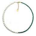 Wholesale 18K Gold Plated Stainless Steel Necklace Handmade Green Jade Gemstone with Natural Freshwater Pearl for Parties Gifts