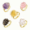 Adjustable Raw Healing Crystal Gemstone Ring  Hand Wire Wrapped Irregular Natural Rose Quartz Rough Stone Ring for Women Girl