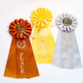 Custom Logo Round Shape Print Satin Rosettes Ribbons Awards Event Rosettes for Swimming Sport Games