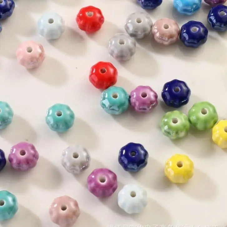 New Colorful 10mm Flat Pumpkin Round Shape Ceramic Clay Porcelain Beaded DIY Necklace Bracelet Findings
