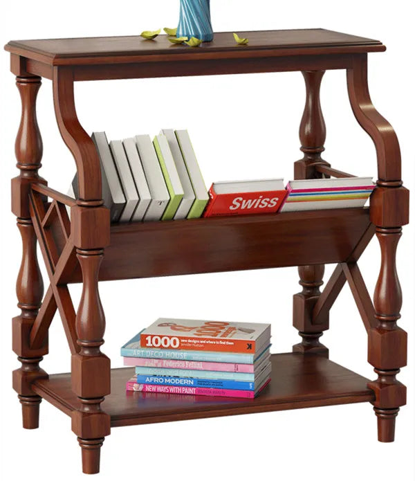 American-style Vintage Newspaper Organizer Solid Wood Magazine Rack Corner Table Side Table for Study and Living Room