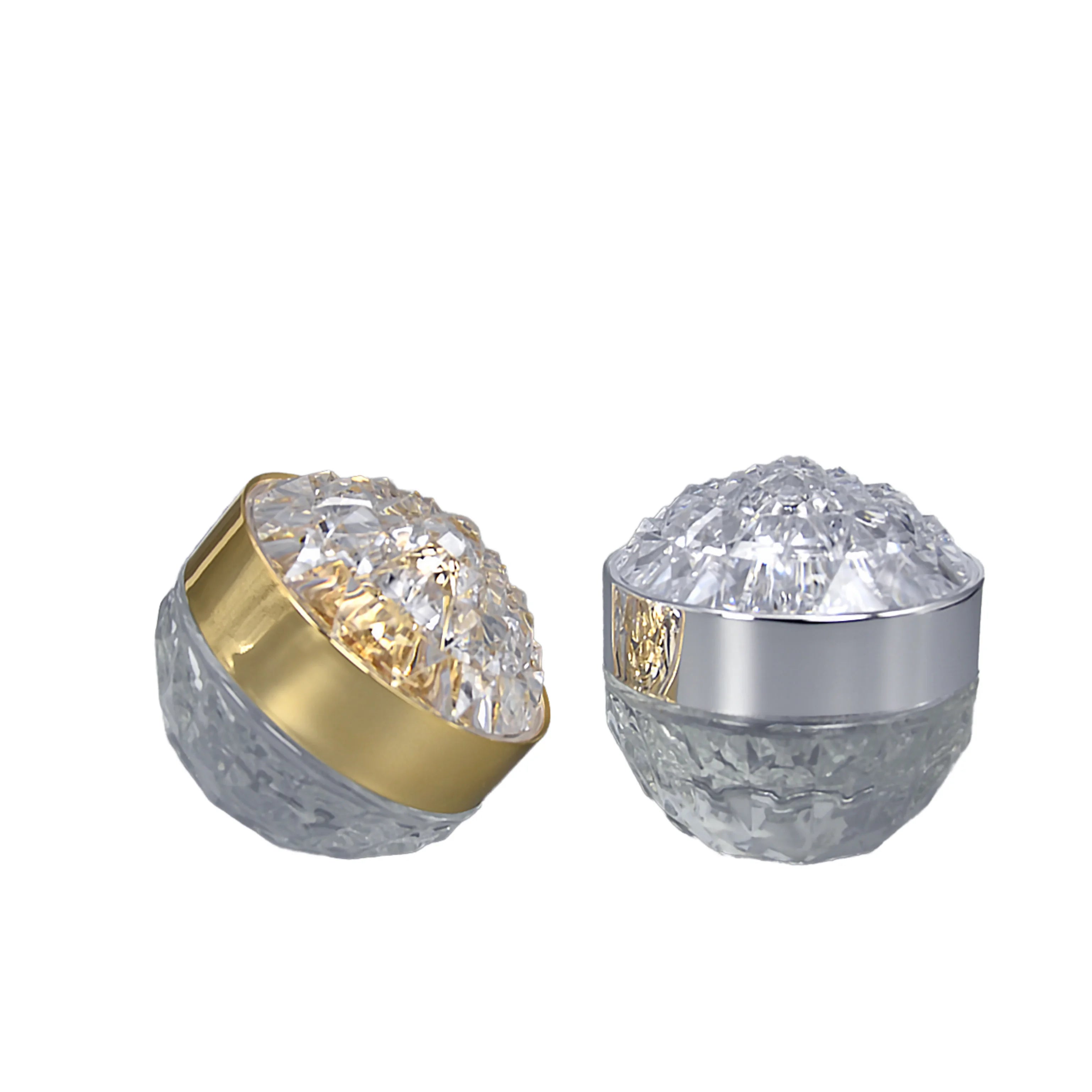 Luxury Dazzling Glass Cosmetic Skincare Packaging Thick Bottom Transparent 50g Eye Cream Jar Diamond Lids Customizable Frosted