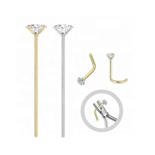 G23 Solid Titanium Fish Tail Nose Stud Trendy Body Jewelry with Zircon Stone for Wedding Engagement Party Fashionable Gift Idea