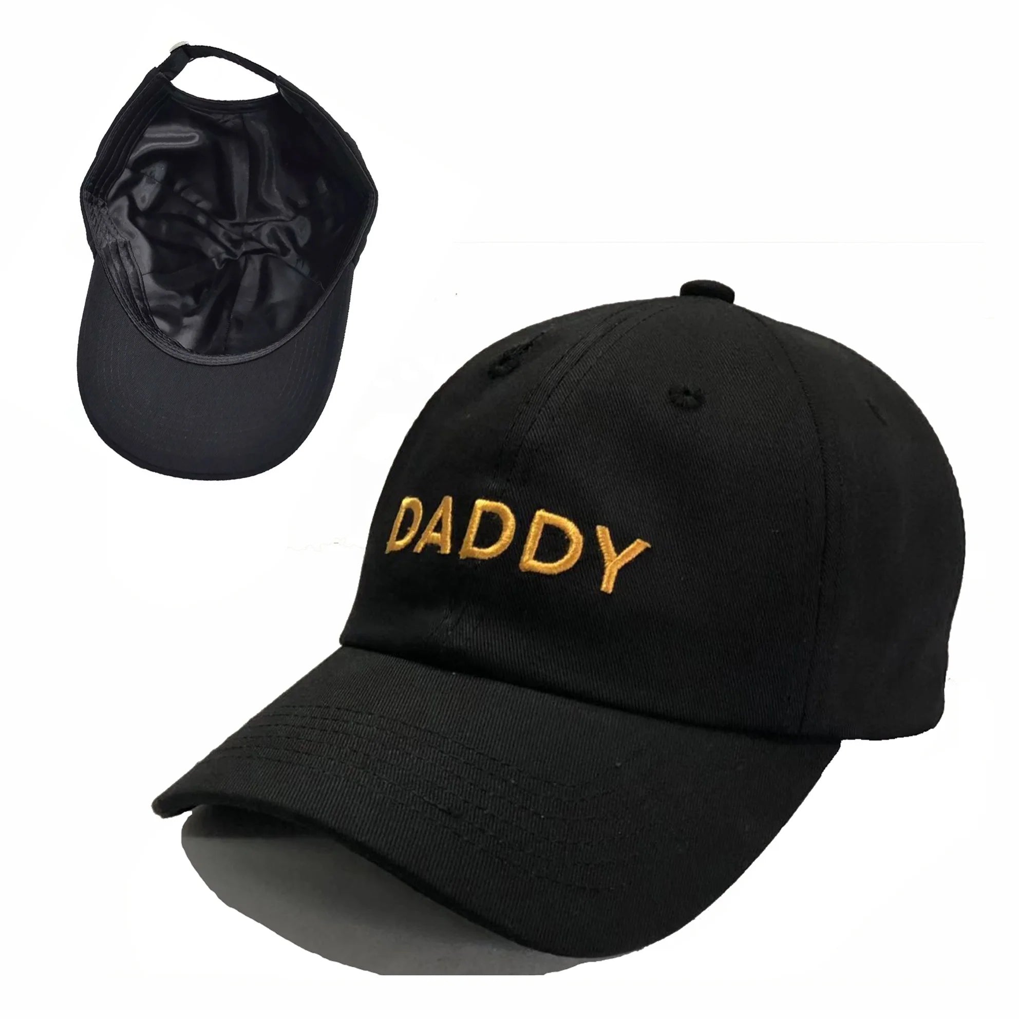 Multi-Style Unisex Unstructured Baseball Cap with Leopard/Dot Printed Pattern Black Satin Silk Lined Dad Hat