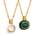 Fashion Stainless Steel Gold Plated Jewelry Women Oil Drip Natural Stone Malachite Seashells Square Pendant Necklace