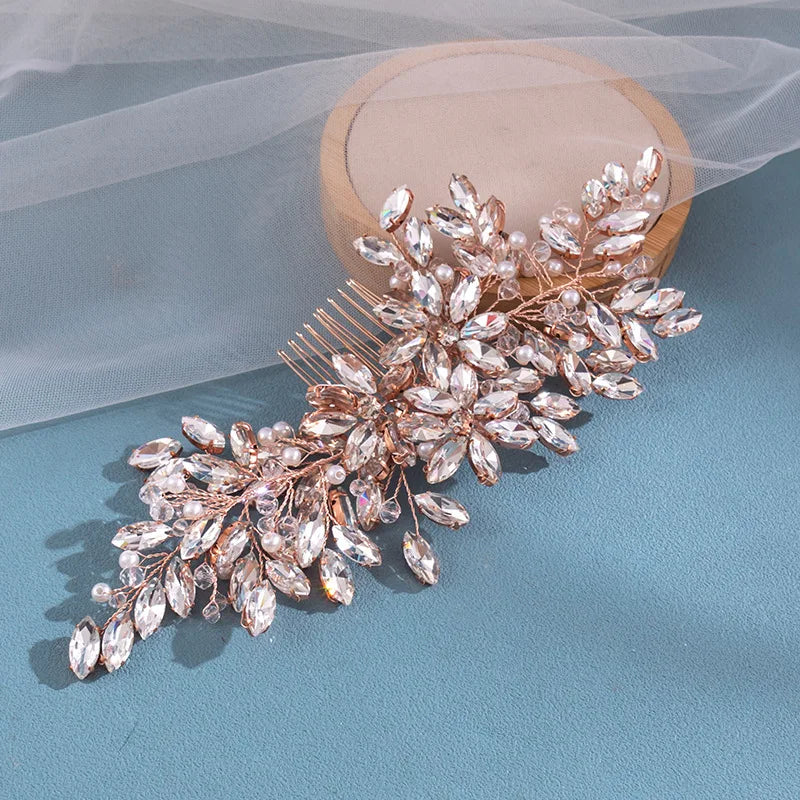 Fashion Delicacy Styling Hair Accessories Photo Trip Pan Hair Pearl Rhinester Braided Bride Hair Combs