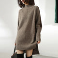 Women's Turtleneck Oversized Sweaters 2023 Trendy Long Sleeve Wool Knit Split Hem Tunic Pullover Tops