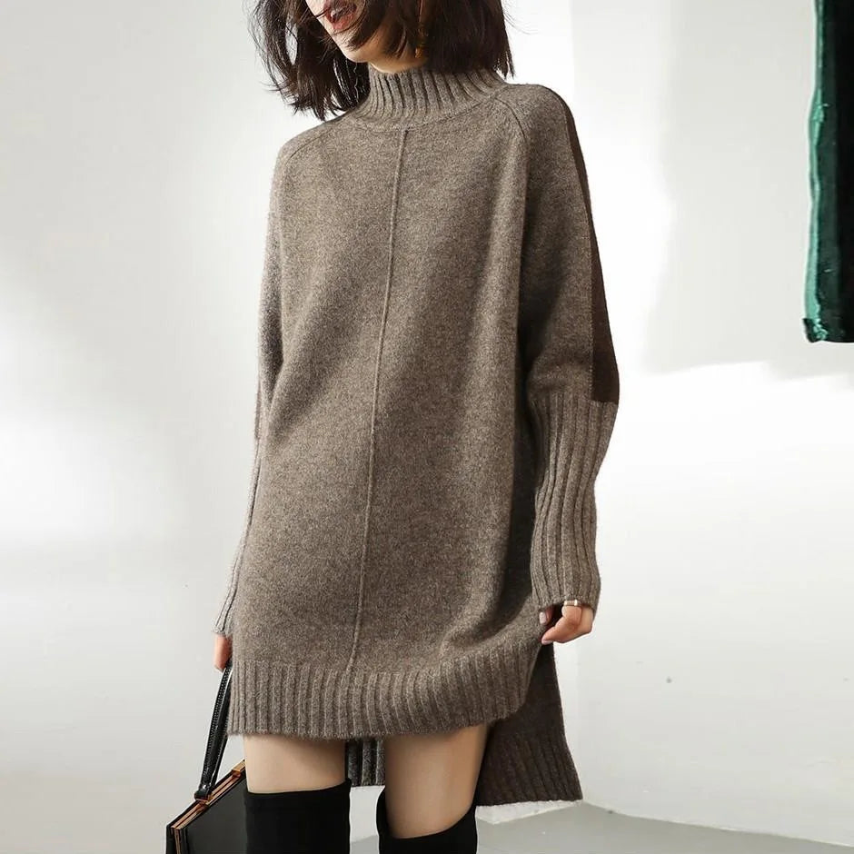 Women's Turtleneck Oversized Sweaters 2023 Trendy Long Sleeve Wool Knit Split Hem Tunic Pullover Tops