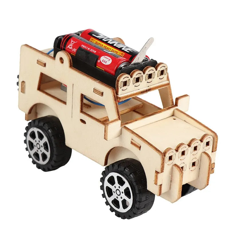 Wholesale Wooden Electric jeep Model DIY 3d Puzzle Stem Educational Toy Hot Selling