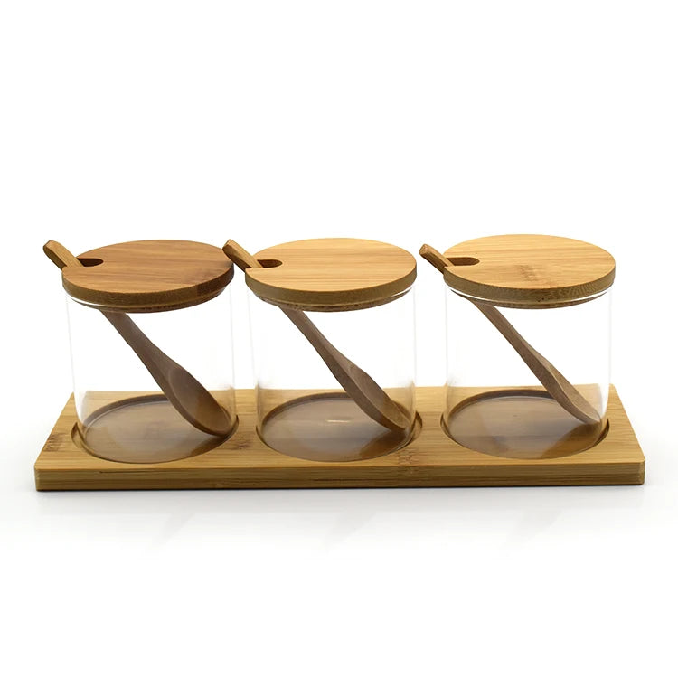 Wholesale Kitchen Glass Spice Jar Glass Container Storage Jars With Bamboo Lid