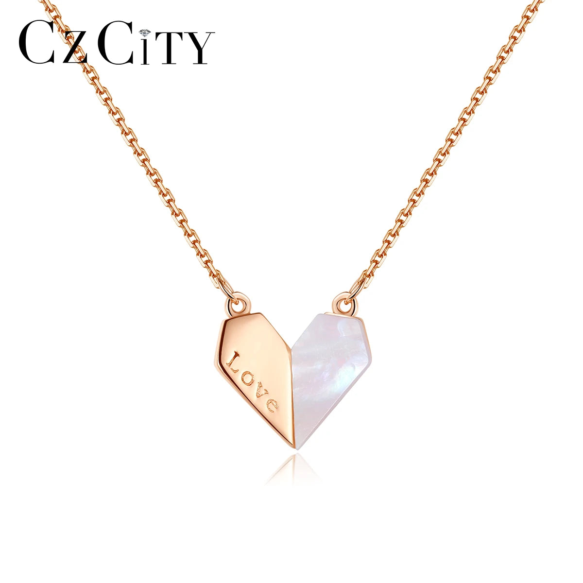 CZCITY Hot Sale Necklace Women Chain Heart Shape 925 Sterling Silver Shell Pendant Necklace