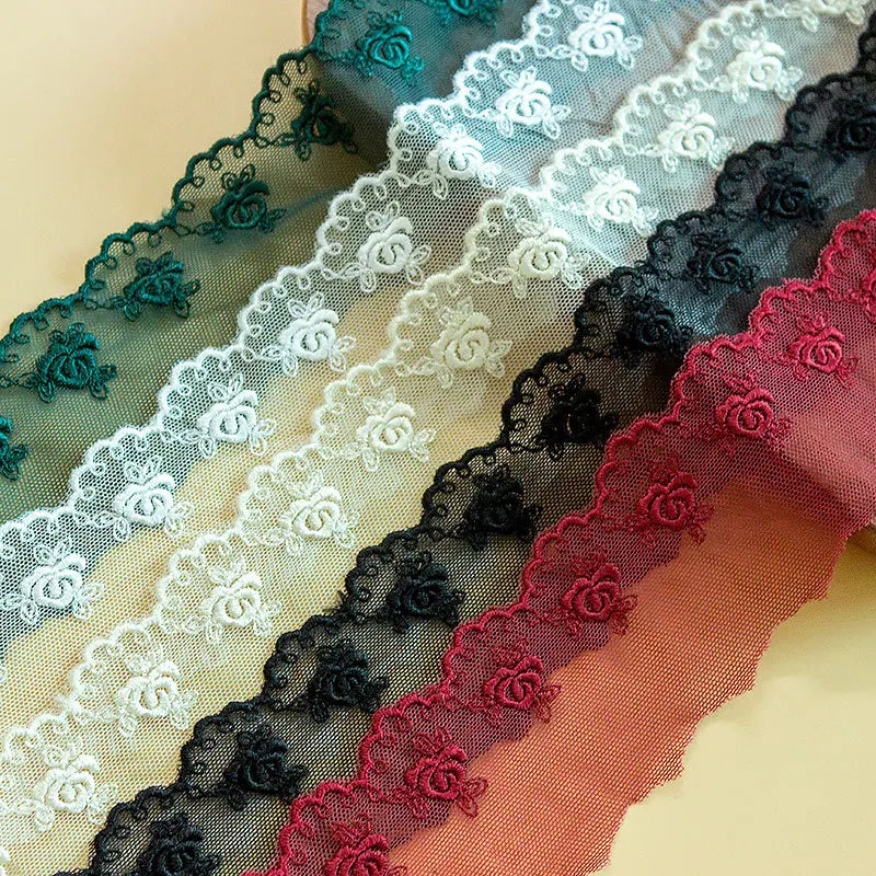 White 5 cm Colorful Mesh Embroidered Lace Trimming for Women's Dress Decoration