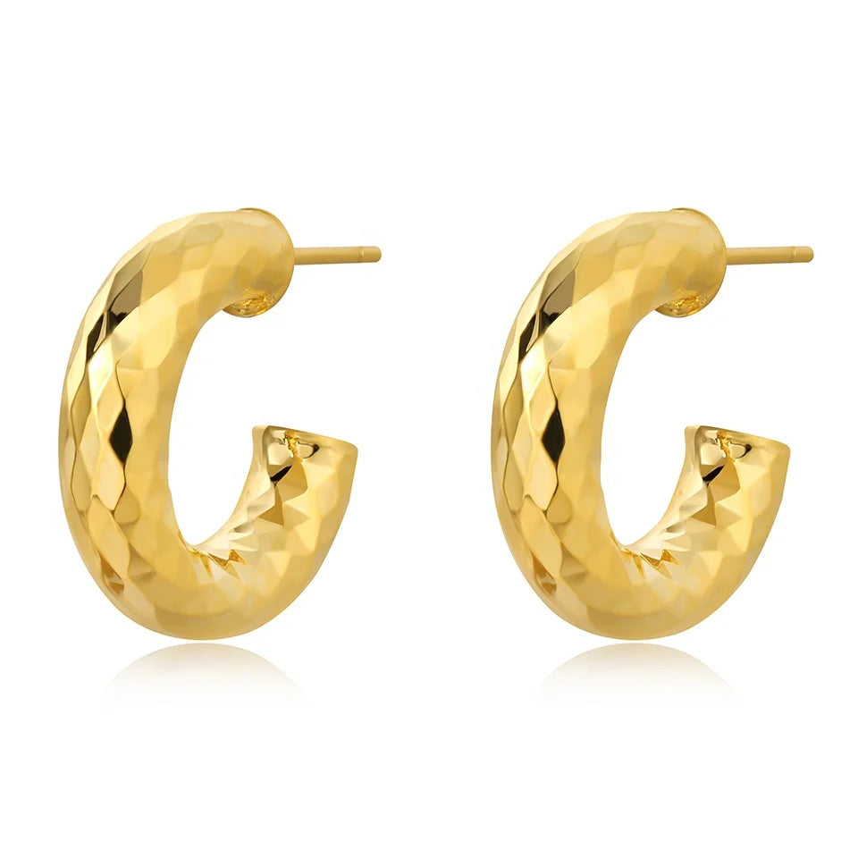 Original Design Versatile Large Medium and Small Size Gold Wrought Surface Sparkling Hoop Earrings Factory Customized