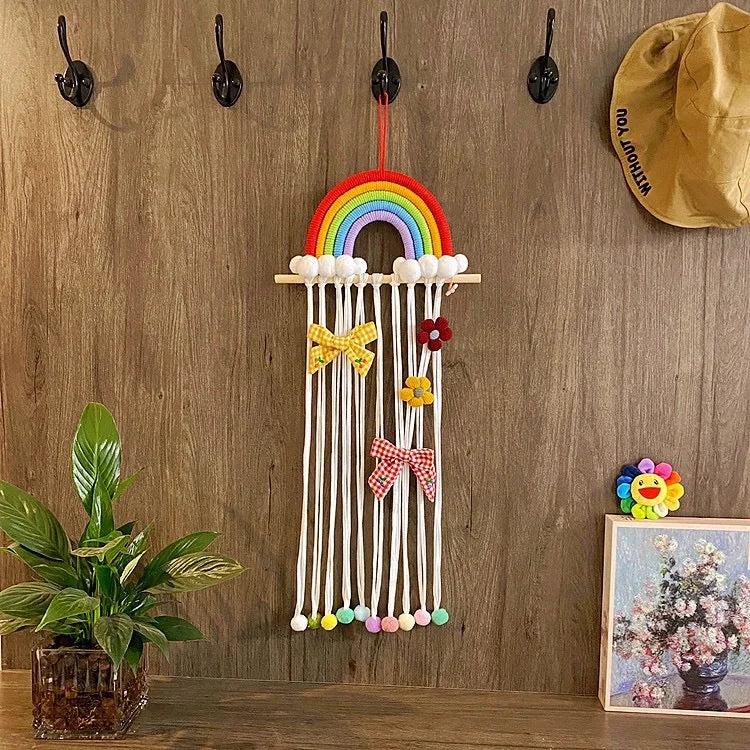 Rainbow Design Wall Hanging Hand-woven Children's Hairpin Hair Accessories Storage Belt Macrame Wall Hanging Home Decoration