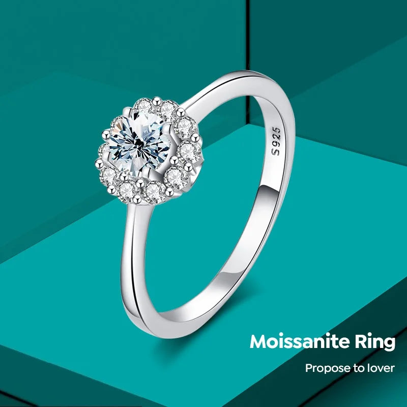 Luxury Original 925 Sterling Silver Flower Gra Certified  Diamond Moissanite Halo Rings for Women Engagement Fine Jewelry