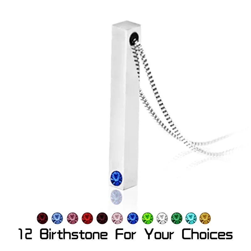 Custom Stainless Steel Bar Birthstone Necklace Long Pendant Trendy Style for Women and Men's Anniversary Gift