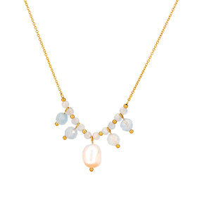 Waterproof Charm Fashion Luxury Freshwater Pearl Necklace 18K Gold Plated Stainless Steel Natural Stone Pearl Pendant Necklace