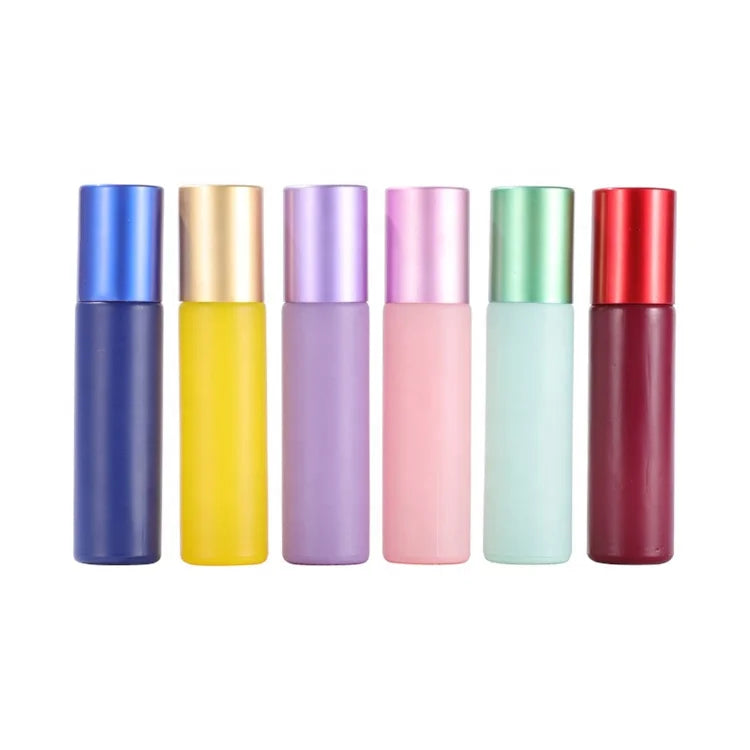 10ml Macaron Matte Perfume Essential Oil Glass Roller Bottle with Gemstone Ball for Custom Logo Printing Box Branding