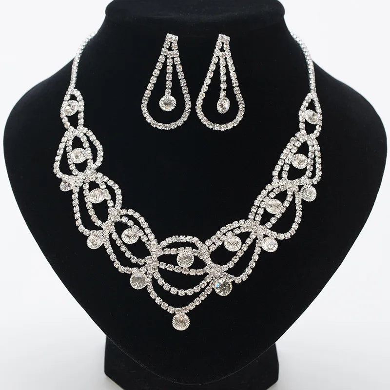 WN323 Hot Sale Fashion Bridal Jewelry Set Women Crystal Necklace Earrings Set Wedding Jewelry Set