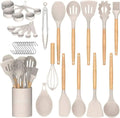 Hot Sale Wooden Handles Silicone Turner Tongs Spatula Spoon Kitchen for Nonstick Cookware 16 Pieces Silicone Spatula Spoon
