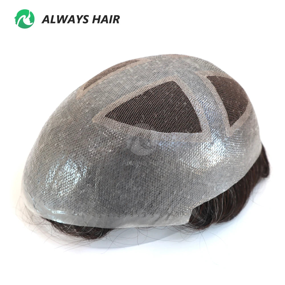 Super Thin Skin & French Lace Base Toupee for Man Human Hair Natural Hairline 115% Density Men's Toupee Hair Replacement System