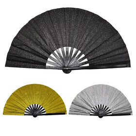Wholesale 33cm Large Silver Glitter Hand Fan Festival Accessories Clack Rave Handheld Fan for Party and Club