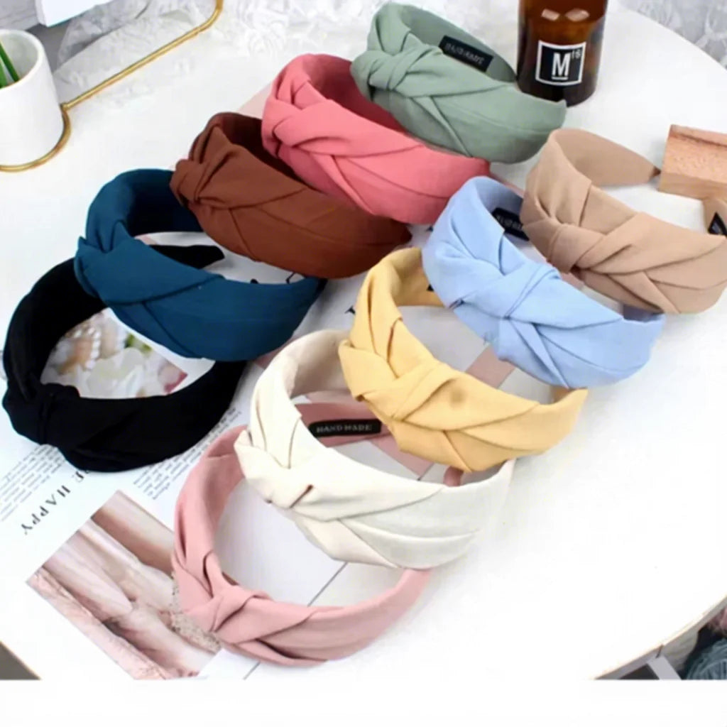 Autumn Winter Twist Knotted Solid Color Headbands for Women Wide Edge SimpleVersatile Headdress Factory Wholesale