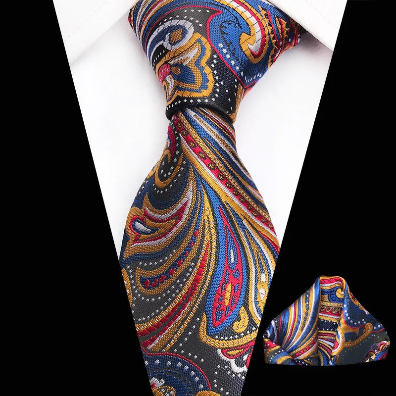Men's Tie Set With Pocket Square Silk Floral Neckties for Men Business Wedding Necktie Set Dots Striped Neck Ties for Man