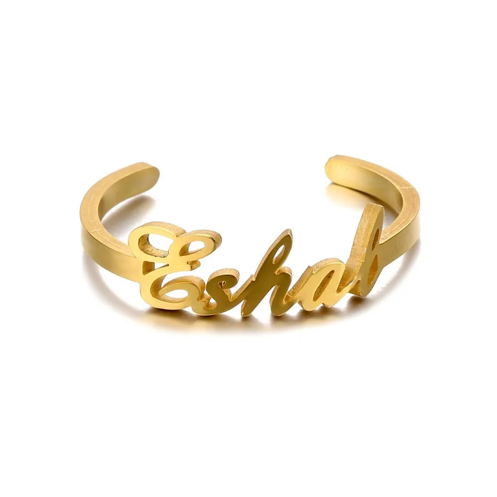 Custom Ring Name Adjust Open Band Nameplate Personalized Rings Stainless Steel Unisex