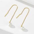 Fashion Personality S925 Sterling Silver Jewelry Gold Plated Tassel Long Chain Natural Pearl Drop Earrings for Women Girls