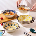 Japanese Handmade Ramen Noodle Bowl Ceramic Salad Soup Bowl With Handle Baking Bowl Kitchen Restaurant Tableware Microwave Safe