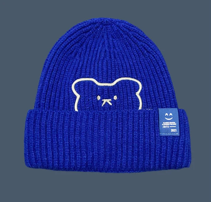2021 Hot Sale Fashion Cute Bear Beanie Knitted Cold Hats Lovely Embroidery Bear Beanies Hat