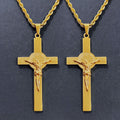 Religious Men Saint Benedict Cross Pendant Necklace 80mm Stainless Steel 18k Gold Cross Crucifix Necklace Christian Jewelry