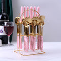 Flatware Set 18/10 Gold 24 Pieces Stainless Steel Cutlery Set Exquisite Ceramic White Marble Handle with Rack pink Black Green