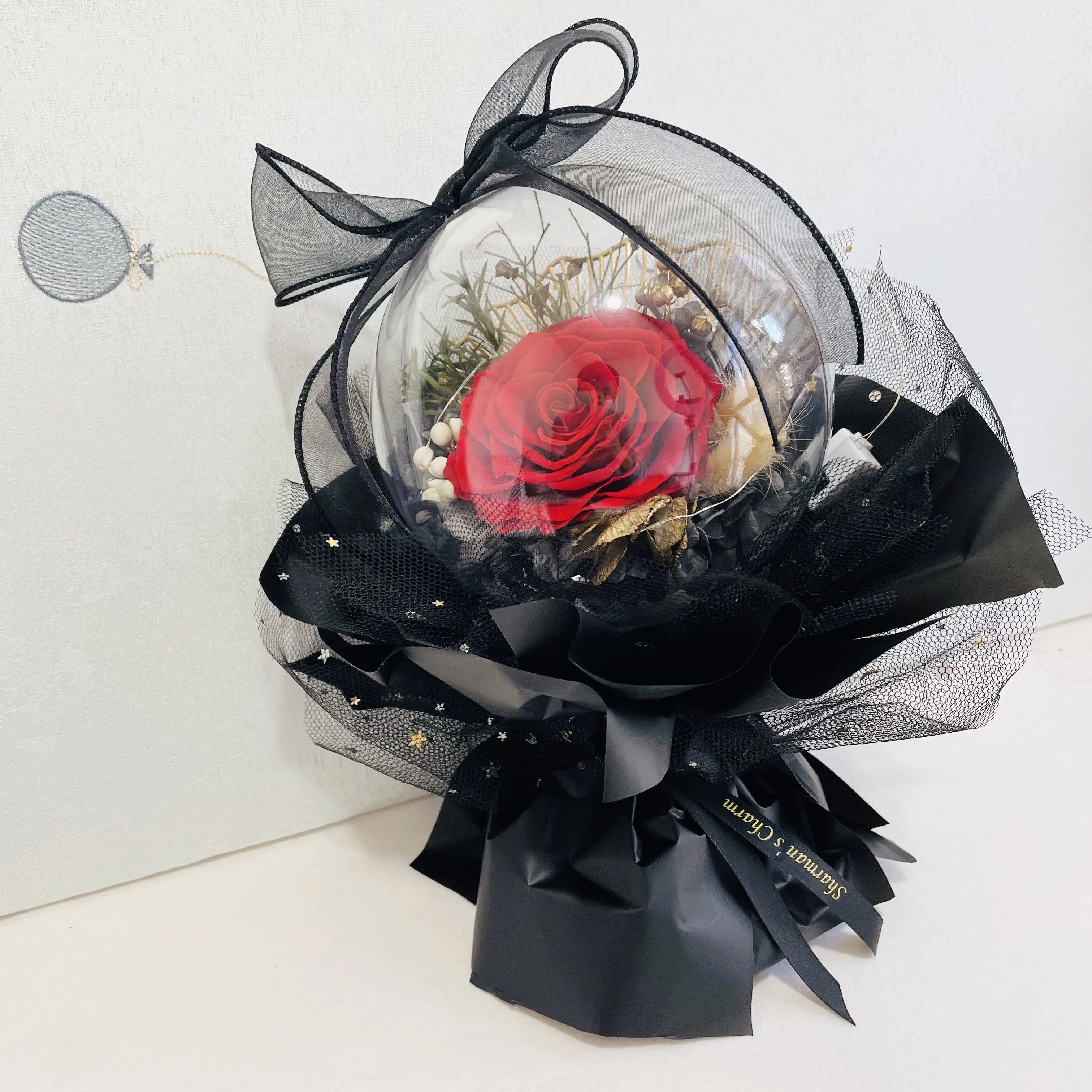 Top Seller Valentine's Day Christmas Chinese New Year Luxury Acrylic Preserved Rose Bouquet Bobo Ball Eternal Flower Long Years